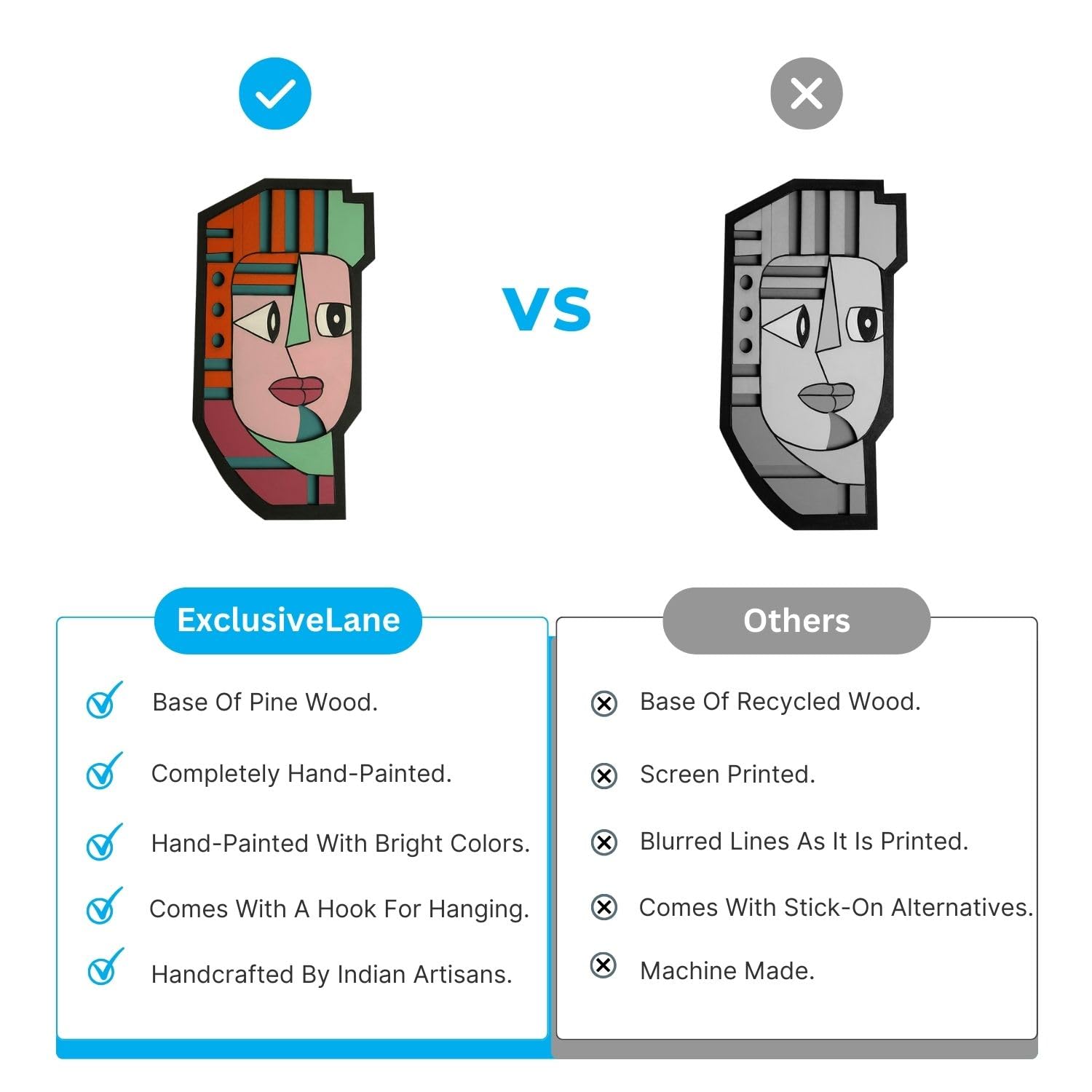 ExclusiveLane Tribal African Mystical Mask Wooden Wall Decor For Living Room Bedroom (13 Inch) | Hand-Painted Decorative Wall